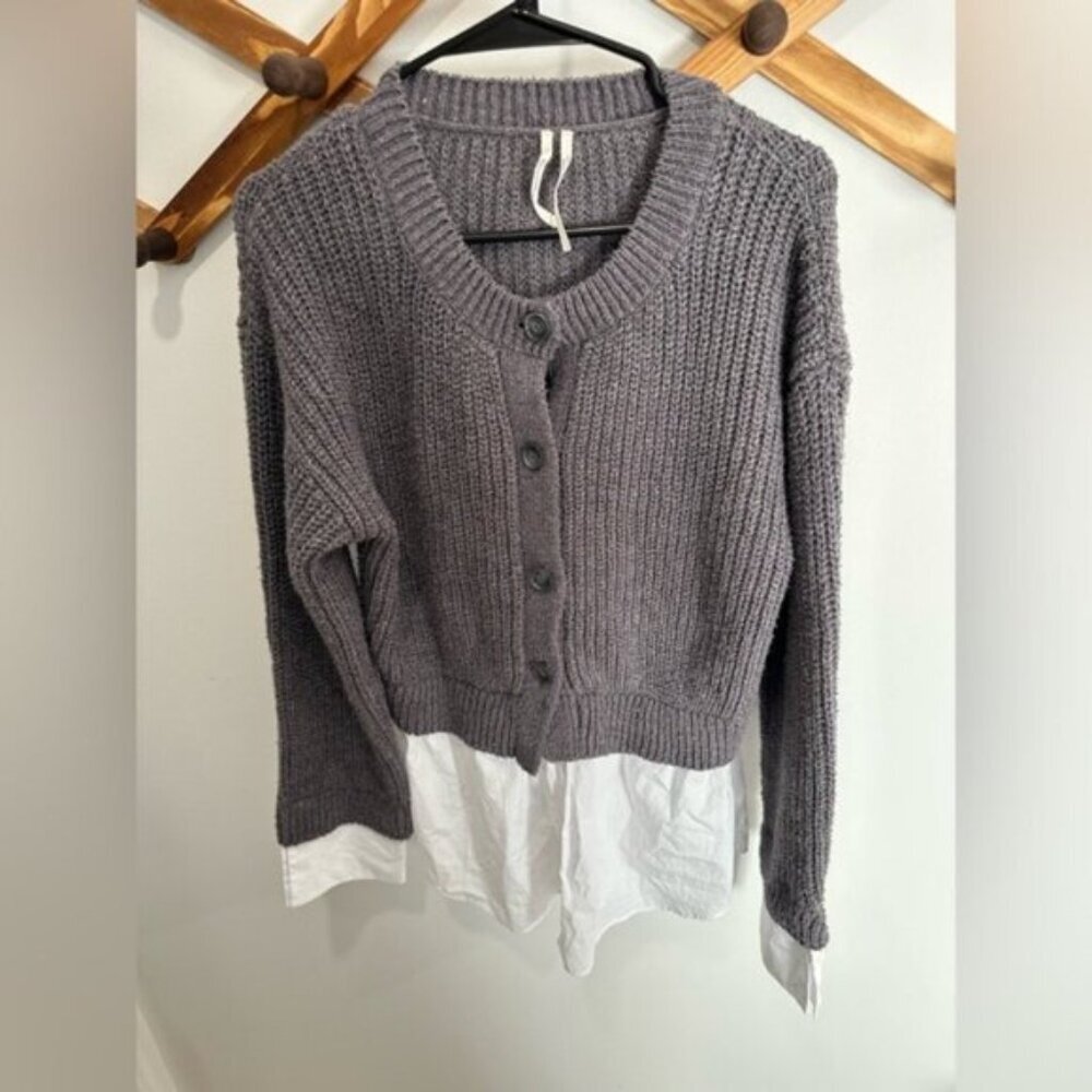 Anthropologie Gray Sweater with White Hem